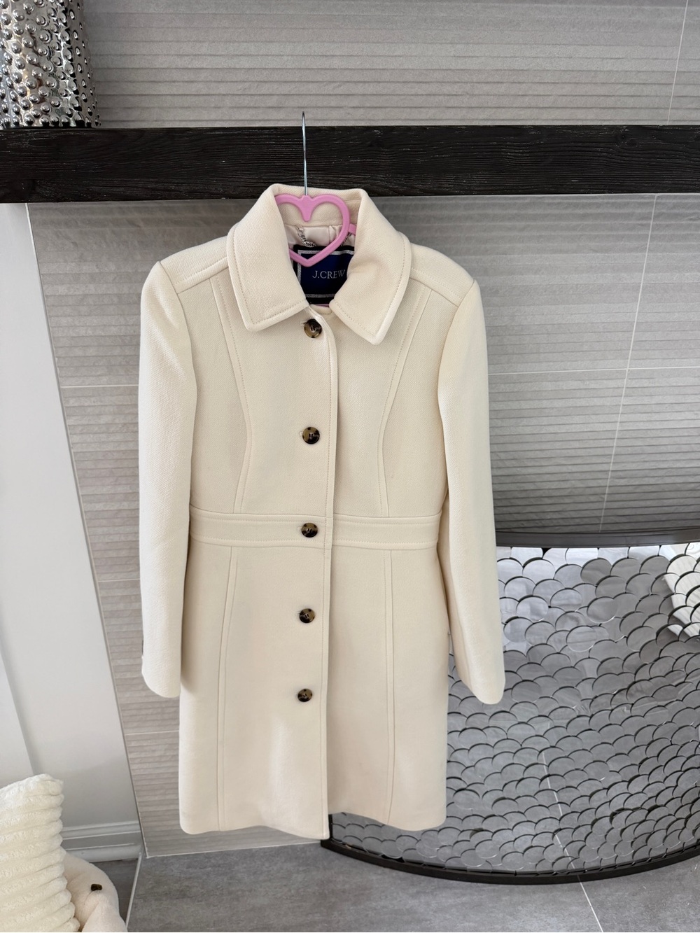 J. Crew Cream Wool Pea Coat with Tortoiseshell Buttons